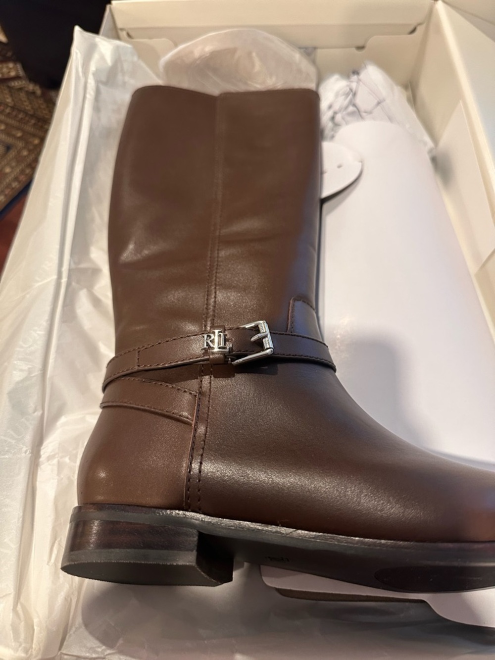 Ralph Lauren Black Leather Boots with Silver Logo